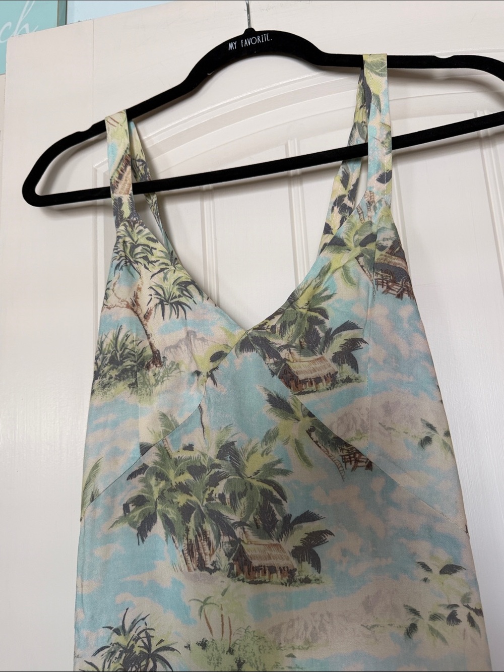 Faherty Tropical Palm Maxi Dress in Light Blue, Green & Cream - Picture 2 of 6